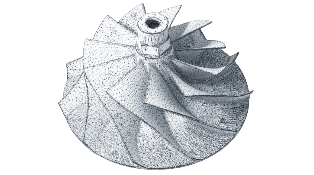 Compressor wheel 3D scan wireframe view